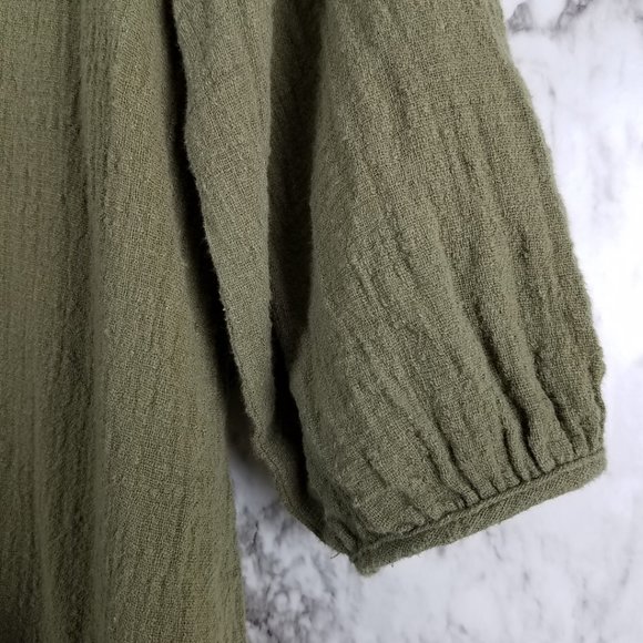 Entro Olive Green Dress with Cream Floral Embroidery - Picture 3 of 8